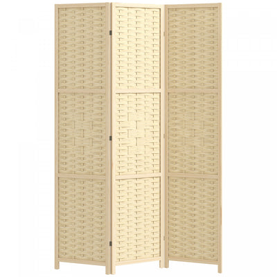 HOMCOM 3-Panel Room Divider, 5.6 FT Wall Divider, Natural Wood