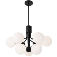 Lustre Amanda de Dainolite en verre blanc opale, avec fini noir mat et 9 ampoules