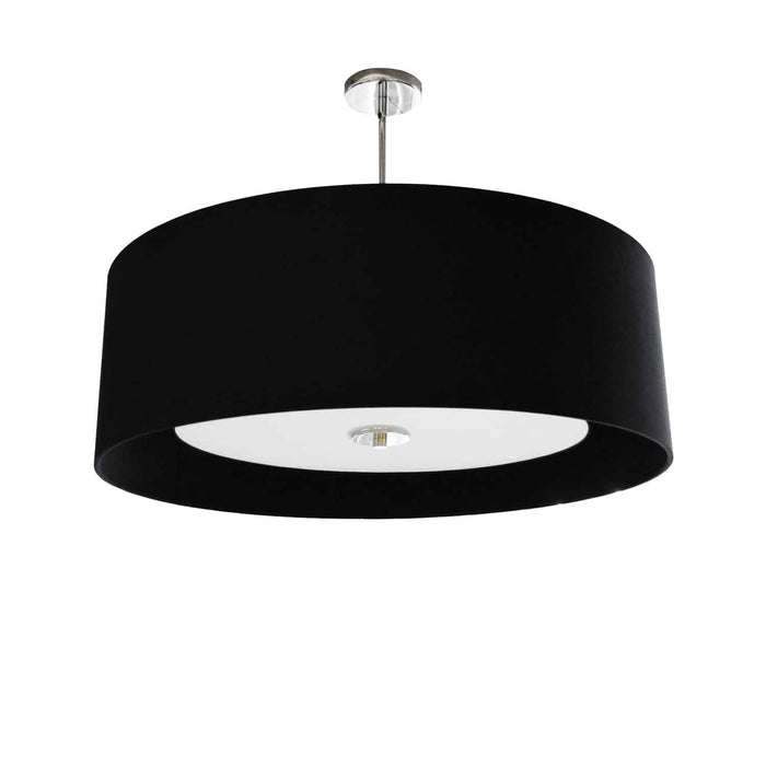 Luminaire suspendu Helena de Dainolite de 22 po de diamètre avec abat-jour noir et blanc qui diffuse la lumière, fini chromé poli et 4 ampoules