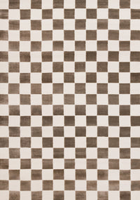Carpette géométrique Leopold brune et blanche à motif de carreaux - 5 pi 3 po x 7 pi 7 po