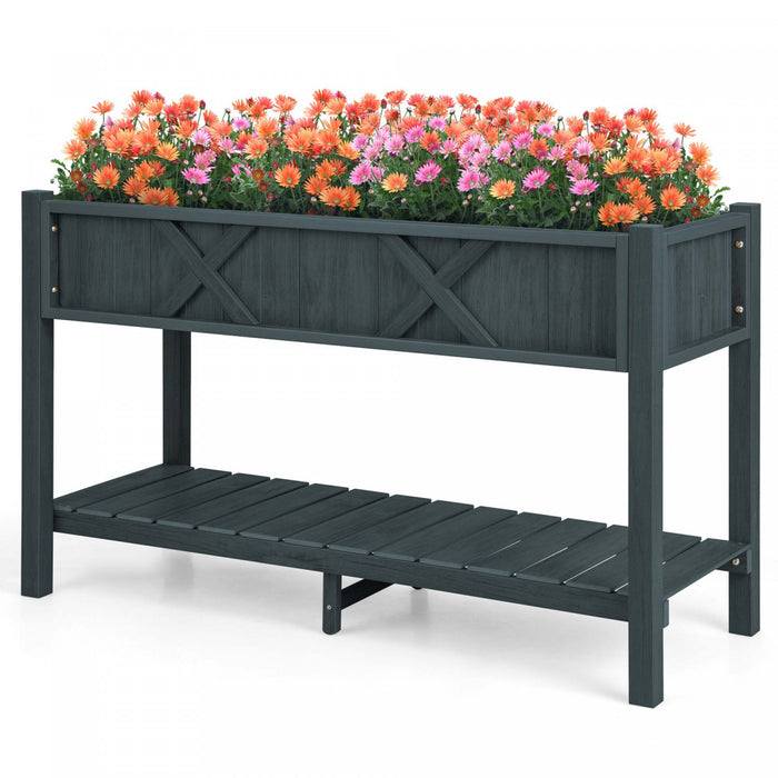 Costway Hips Souleve Lit De Jardin Poly Bois Eleve Planter Boite Avec Les Jambes, Etagere De Stockage Noir