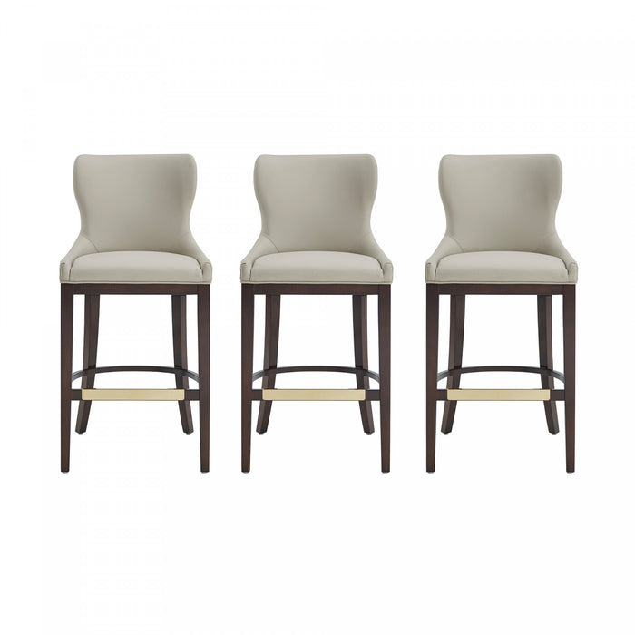 Tabouret de bar Blair moderne en bois avec revetement en tissu couleur pierre - Lot de 3