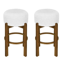 Vera – Lot de 2 tabourets de bar en bois d’hevea pour interieur avec coussin rond ivoire, finition noyer fonce