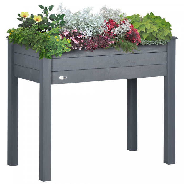 Outsunny Jardiniere Surelevee Avec Pieds, 34\" X 18\" X 30\", Jardiniere Surelevee En Bois, Auto-drainante Avec Doublure De Lit Pour Legumes, Herbes Et Fleurs Jardin, Patio, Balcon, Gris