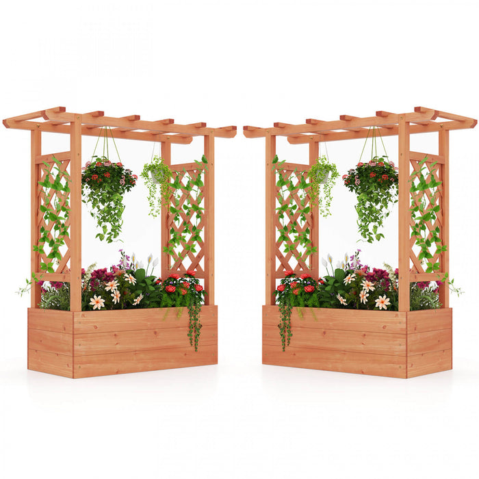 Costway 2 Pcs Lit De Jardin Eleve Avec Trellis Et Toit Suspendu Drainage Eleve Planter Boite