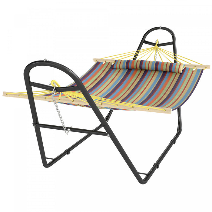 Hamac Outsunny avec support, oreiller amovible, capacite de 120 kg, multicolore