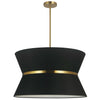 Luminaire suspendu Caterine de Dainolite de 24 po de diamètre, avec abat-jour noir, anneau argenté, fini laiton vieilli et 4 ampoules