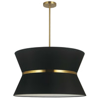 Luminaire suspendu Caterine de Dainolite de 24 po de diamètre, avec abat-jour noir, anneau argenté, fini laiton vieilli et 4 ampoules