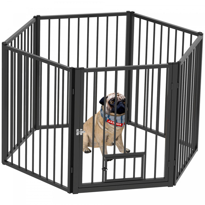Pawhut Parc Pour Chien, 30\" De Haut, 6 Panneaux, Enclos D'exercice Pour Chiot, Robuste Avec Barriere Pour Chien Et Porte Pour Chat, Cloture Portable Pliable, Noir