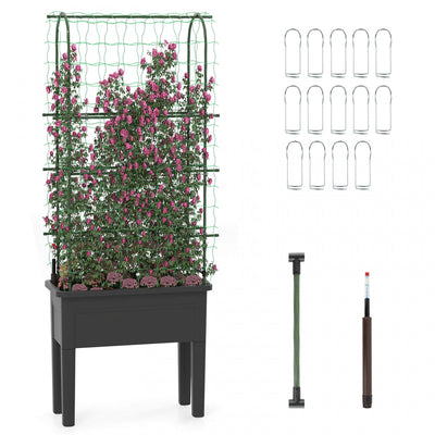 Costway Raised Garden Bed Planter Box With Climbing Trellis Water Level Indicator