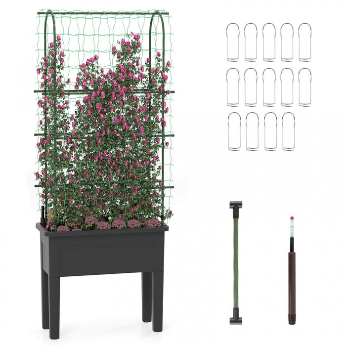 Costway Raised Garden Bed Planter Box Avec Escalade Trellis Indicateur De Niveau D'eau
