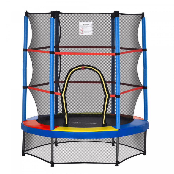 Outsunny Trampoline Pour Enfants Φ55\" Avec Filet, Cadre En Acier, Rebondeur Rond D'interieur, Age 3 A 6 Ans, Multicolore