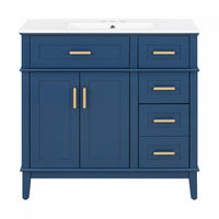 Meuble de salle de bain moderne Marshall 36 pouces avec lavabo ceramique et rangement, bleu