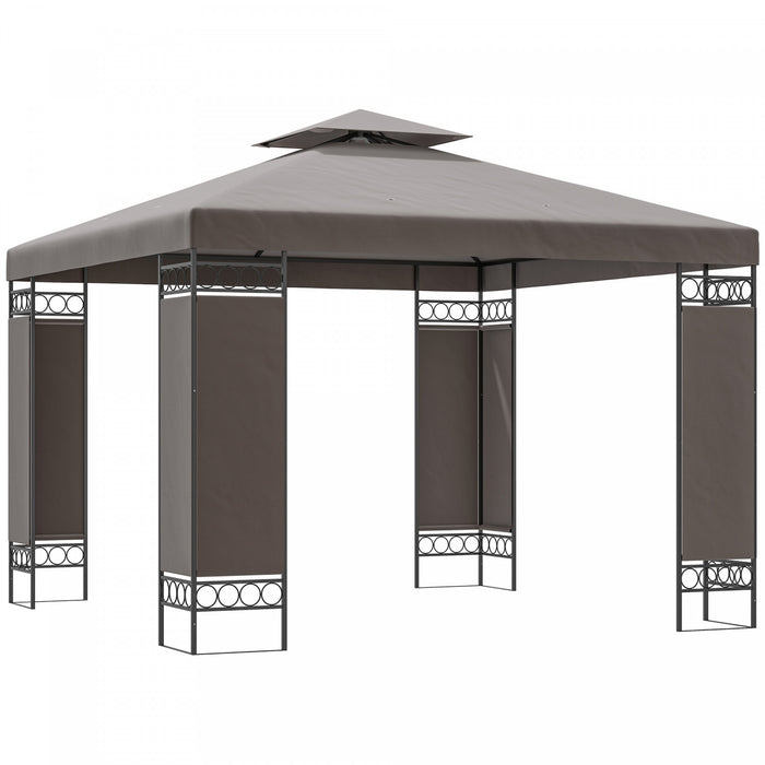 Outsunny Gazebo 10 X 10 Pi, Gazebo Exterieur A Double Toit, Kaki