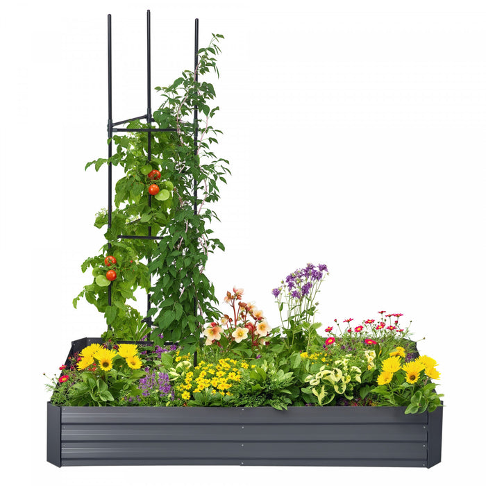 Outsunny Lit de jardin sureleve avec 2 cages a tomates en treillis, gris