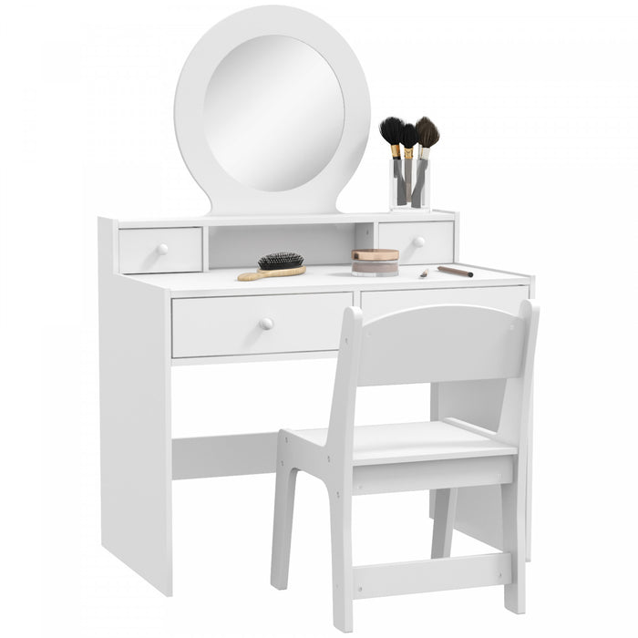 Qaba Ensemble De Coiffeuse Pour Enfants 2 Pieces, Coiffeuses Avec Miroirs, Table De Maquillage Pour Enfants Avec Tabourets Et Tiroirs De Rangement, Pour Enfants De 3 A 8 Ans, Blanc