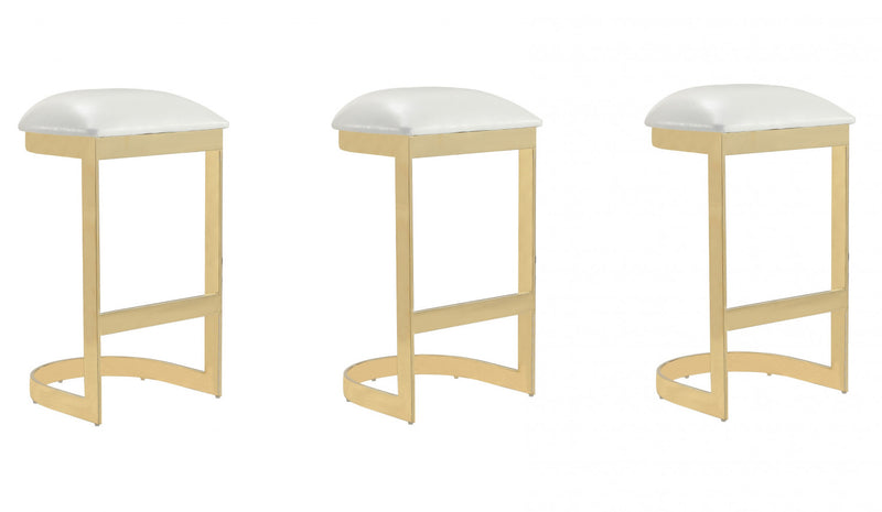 Tabouret de bar moderne en metal et tissu Aura, blanc - Lot de 3