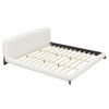 Cadre de lit plateforme Emma a profil bas avec tete de lit courbee et revetement en boucle, taille queen, blanc creme
