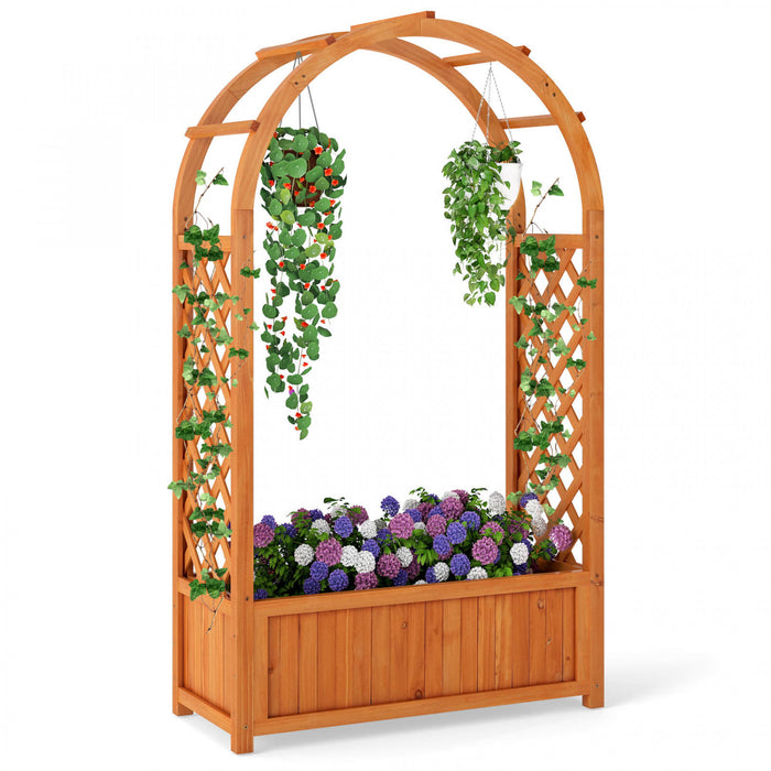 Costway 1 Pc Souleve Lit De Jardin En Bois Boite De Planteur Elevee Avec Treillis En Treillis Et Toit Doule