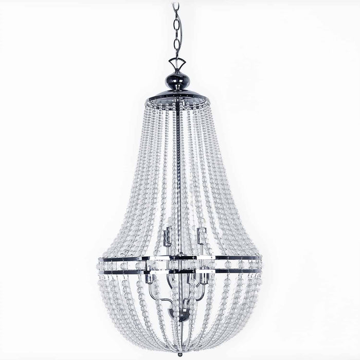 Lustre Dawson de Dainolite avec perles transparentes, fini chromé poli et 6 ampoules
