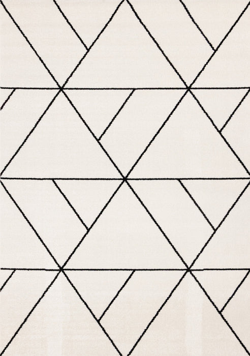 Tapis Covington a motif de treillis geometrique moderne blanc et noir, 6'7\" x 9'10\"