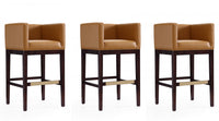  Tabouret de bar Kingsley style moderne du milieu du siecle en bois et tissu couleur camel - Lot de 3
