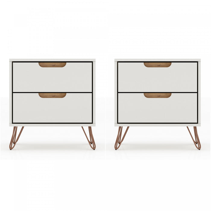 Table de nuit Rockefeller Mid-Century Modern 20\" en blanc casse (2 tiroirs) - Lot de 2