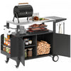 Outsunny Outdoor Grill Cart with Foldable Side Table, 37.8" x 18.1" Pizza Oven Stand with Stainless Steel Tabletop, Storage & Towel Rack, Hooks, Movable Food Prep Table on Wheels