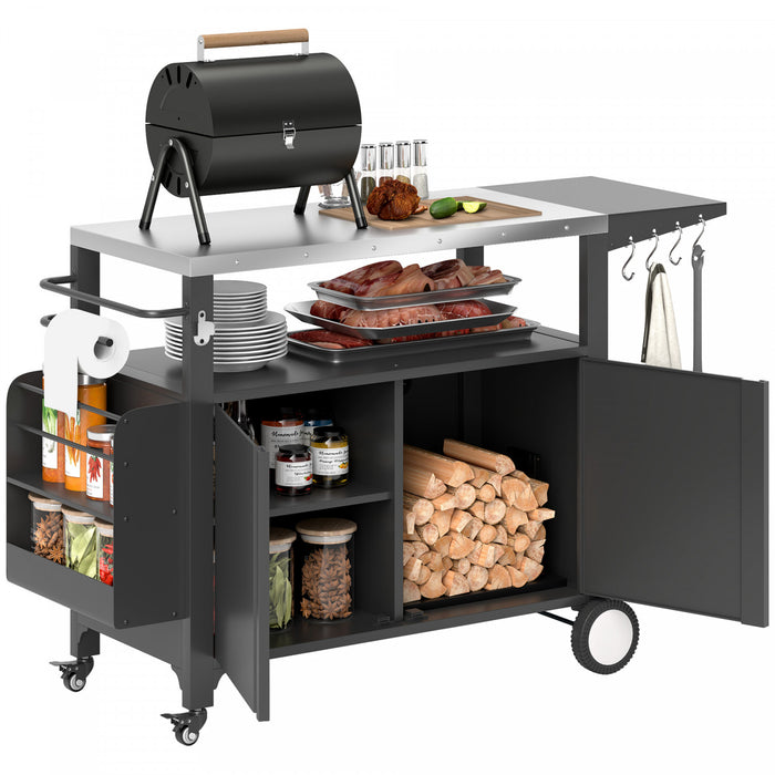 Outsunny Chariot de barbecue, table de preparation avec table d'appoint