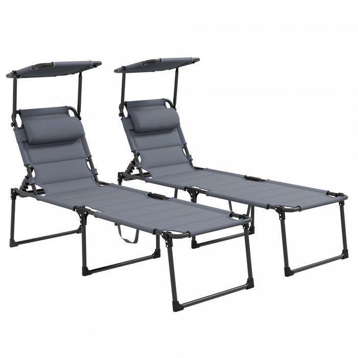 Outsunny Chaise Longue Pliante En 2 Parties, Gris