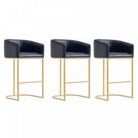  Tabouret de bar rembourre en metal noir style mid-century modern Louvre - Lot de 3