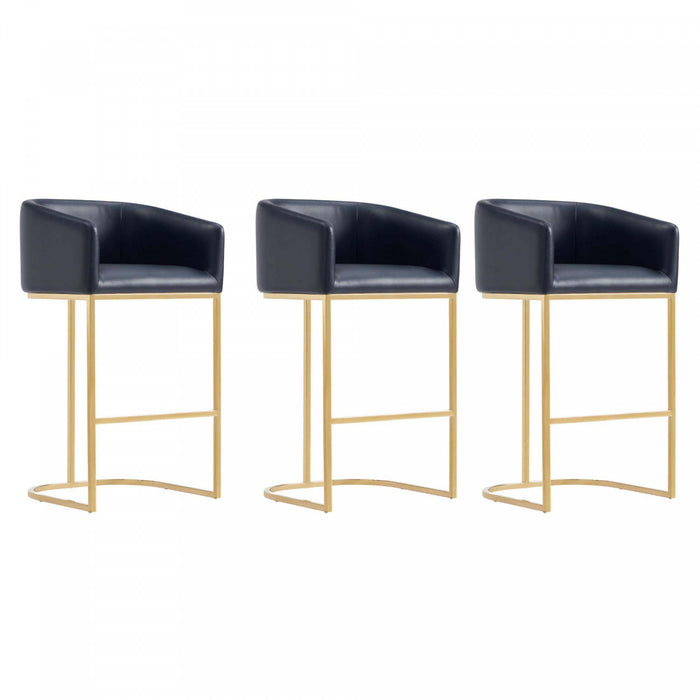 Tabouret de bar rembourre en metal noir style mid-century modern Louvre - Lot de 3