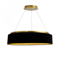 Lustre Circulo de Dainolite avec abat-jour noir et doré, fini laiton vieilli et ampoule de 34 W