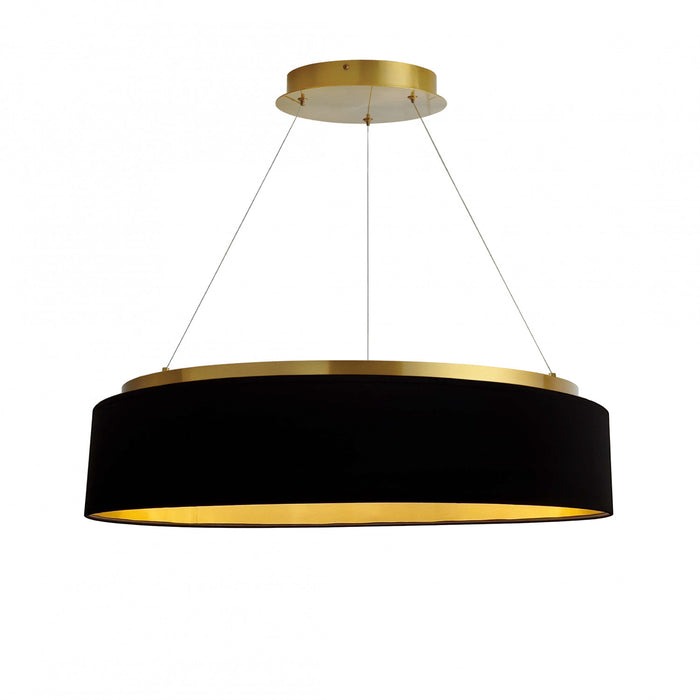 Lustre Circulo de Dainolite avec abat-jour noir et doré, fini laiton vieilli et ampoule de 34 W