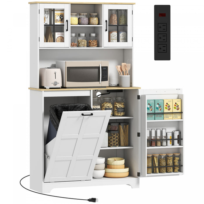HOMCOM Armoire garde-manger de cuisine, placard pour poubelle, blanc