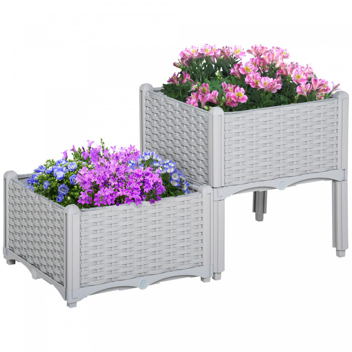 Outsunny 2 pieces lit de jardin sureleve PP parterre de fleurs, gris clair