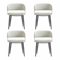 Chaise de salle a manger moderne Luce en cuir vegetalien texture et metal, couleur avoine - Lot de 4