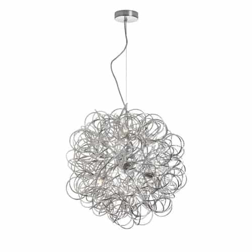 Luminaire suspendu tubulaire Baya de Dainolite avec fini chromé poli et 6 ampoules