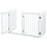 Pawhut Barriere De Securite Pour Animal De Compagnie En Bois Autoportante Avec Porte Ouverte En Form