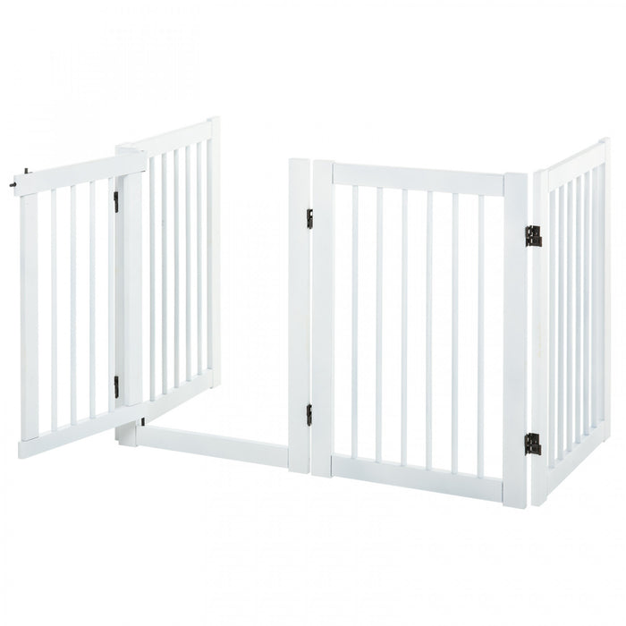 Pawhut Barriere De Securite Pour Animal De Compagnie En Bois Autoportante Avec Porte Ouverte En Forme De Z 4 Panneaux