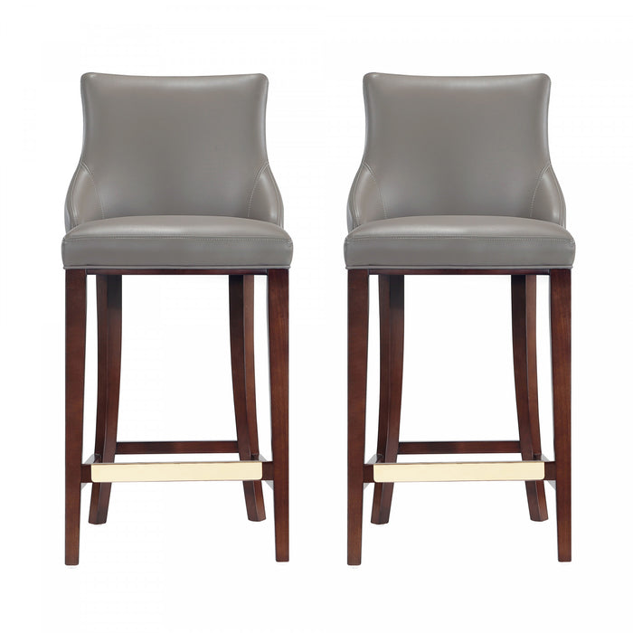 Tabouret de bar moderne en bois Shubert avec revetement en taupe fonce - Lot de 2