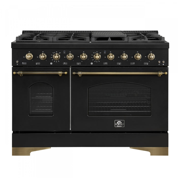 Cuisiniere a double combustible Antico de 48 pouces , noire, 5,5 pi³ four double - FFSGS6113-48BLK