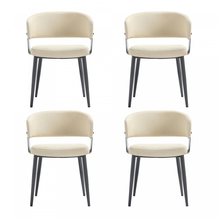 Chaise de salle a manger moderne Luce en cuir vegetalien texture et metal, sable - Lot de 4