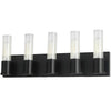 Lumière de coiffeuse Tube de Dainolite en verre cannelé transparent, avec fini noir mat et 5 ampoules