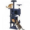 Arbre a chat 160 cm avec poteaux a griffer, maisons, bleu fonce