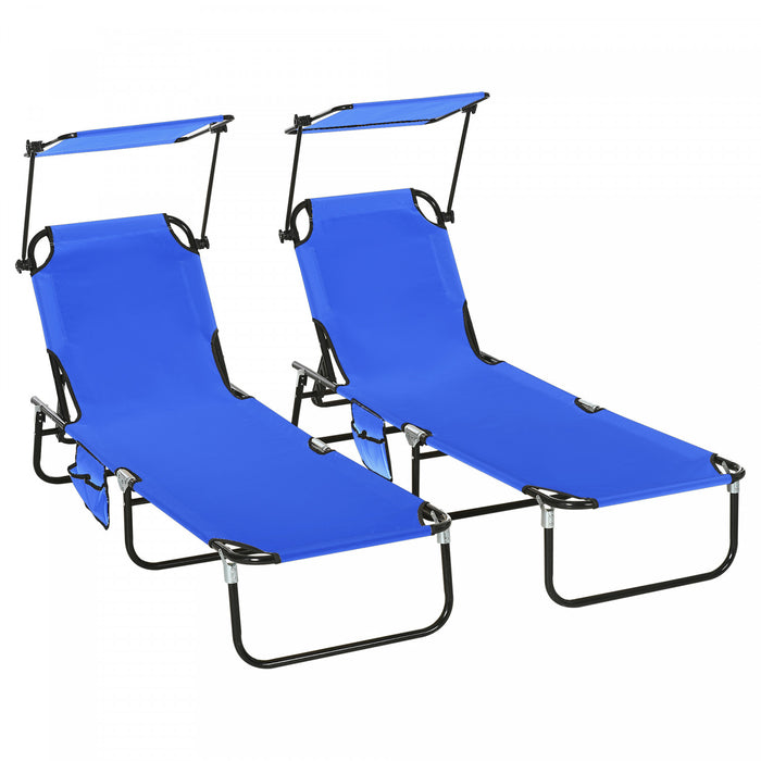 Outsunny Chaise Longue 2 Pieces Avec Dossier Reglable Et Pare-soleil, Bleu