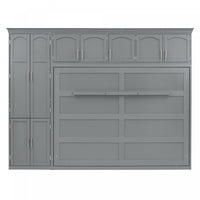 Lit Mural Escamotable Eileen Avec Rangements, Taille Queen - Gris