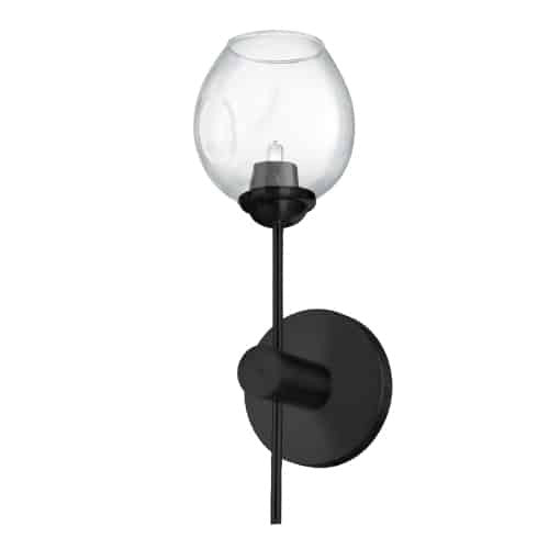 Applique murale Abii de Dainolite en verre transparent avec fini noir mat et 1 ampoule