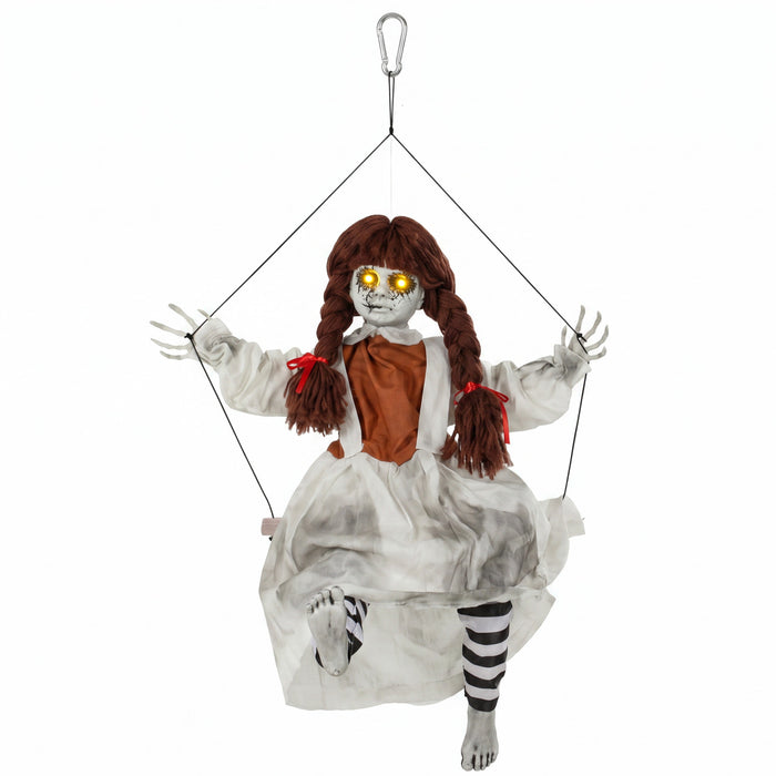 HOMCOM Decoration d'Halloween animee fillette effrayante sur balancoire