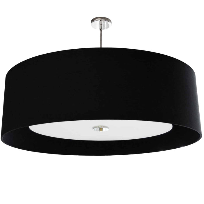 Luminaire suspendu Helena de Dainolite de 30 po de diamètre avec abat-jour noir et blanc qui diffuse la lumière, fini chromé poli et 4 ampoules